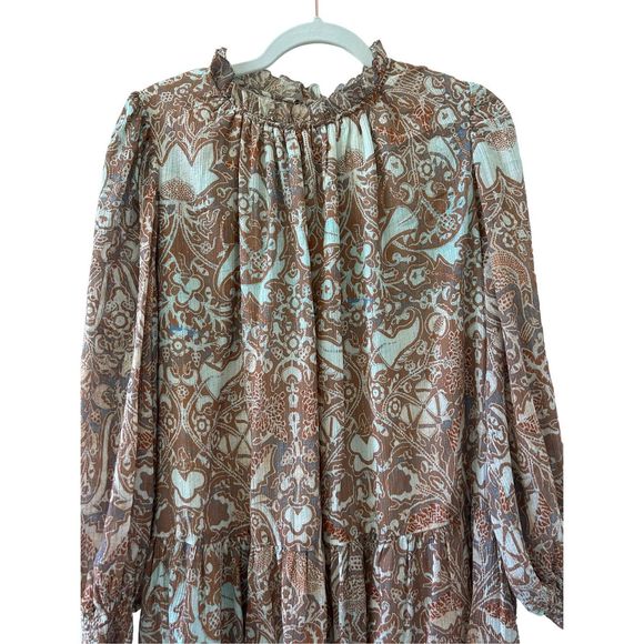 Ulla Johnson Maja Dropped Waist Cotton-Blend Mini Dress Women’s Brown Size 14 - Picture 5 of 10